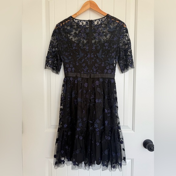 Needle & Thread Black & Purple Floral Embroidered Tulle Midi Cocktail Dress 4 - Picture 2 of 11